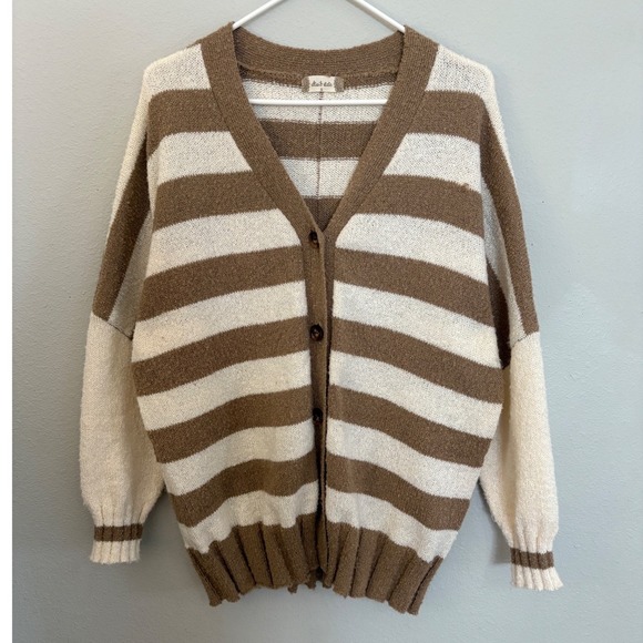 Altard State Sweaters - Altard State Brown Cream Stripe Knit Oversized Cardigan Sweater Size S